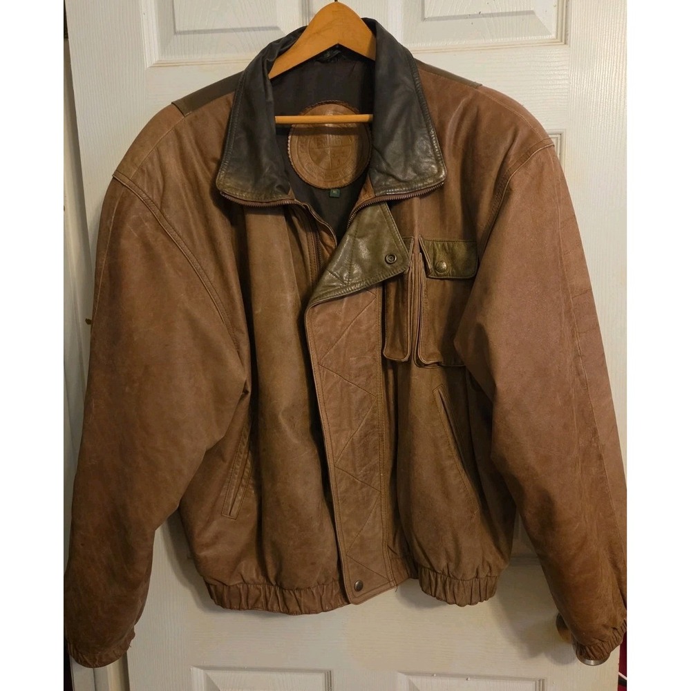 Vntg Hunting Horn Classic Brown Leather Jacket Mens XL